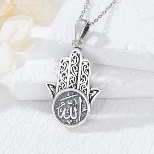 PROESS 925 Sterling Silver Hamsa/Allah Necklace Evil Eye Amulet Jewelry Gifts for Men Women - style: hamsa allah