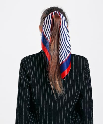 QBSM Womens 23.6 inch Satin Silk Feeling Formal Square Neck Scarf Head Hair Wraps Kerchief - color: National Flag Stripe-navy