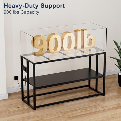 Urban Deco 55-75 Gallon Fish Tank Stand with Power Outlets, 900LBS Capacity Aquarium Stand, Metal Fish Tank Stand Dual-Layer Design Terrarium Stand, Black - color: Black, size: 75 gallon