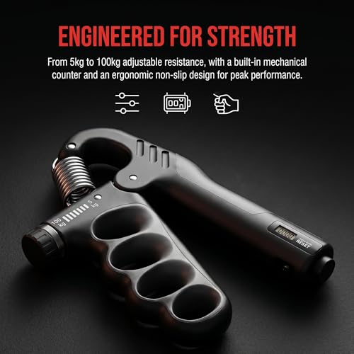 Grip Strength Trainer with Counter, Adjustable Hand Gripper Strengthener, Forearm Strengthener for Home Fitness Workout for Musicians Athletes