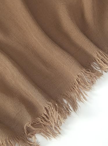 Cotton Linen Plain Hijab Scarf For Women,Muslim Viscose Crinkle Edge With Fringe,Summer Beach Wrap Headwraps Shawl - color: 34#camel