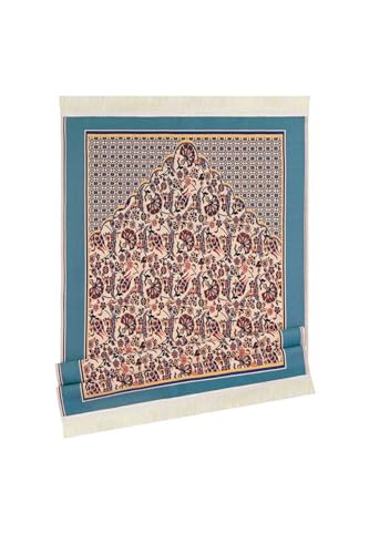 Gobelin Prayer Rug Floral Pattern 70x110cm Polyester Chenille Base with Tassels Islamic Art Home Decor Religious Gift - Coral, 28x43 inch