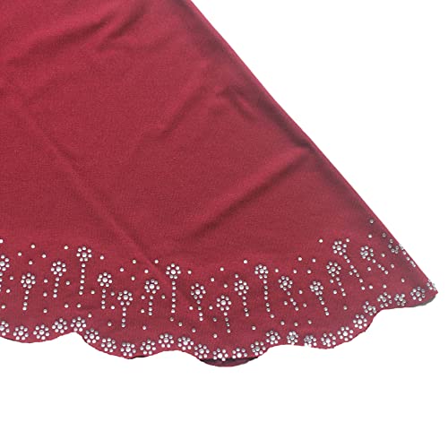 Instant Hijab Scarf for Women Muslim Women Clothing Headscarf for Girls with Czech Rhinestone - color: Wine Red-wavy Edge