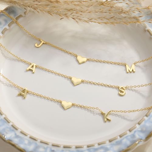 Gold Heart Initial Necklaces for Women 14K Gold Plated Dainty Heart A-Z Letter Pendant Necklace Cute Personalized Initial Letter Name Necklace Gold Jewelry Birthday Gifts for Women - color: A+D