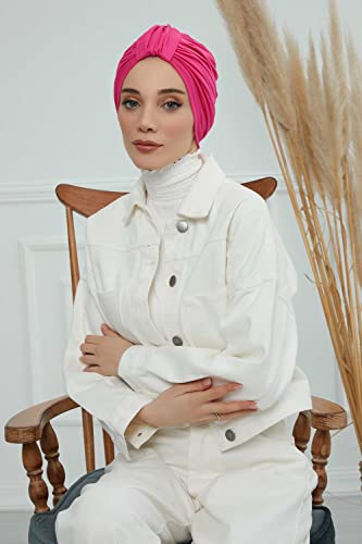 Aisha's Design Instant Turban Plain Cotton Scarf Head Wrap Lightweight Hat Bonnet Cap for Women - color: Fuchsia