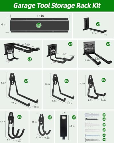 PIYILO Garden Tool Organizer 48 in with 18 Garage Hooks, Heavy Duty Garage Wall Hooks for Hanging Ladder, Bike, Tool Storage Rack for Yard Tools, Shovel, Shed (23 Pack) - size: 48 inch 18-Hook