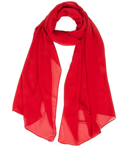 Mealah Women Lightweight Breathable Chiffon Scarf Solid Color Long Fashion Scarves Sun Protection Shawls Wrap - color: Red