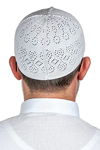 ihvan online Turkish Muslim Knitting Kufi Hats for Men, Taqiya, Takke, Peci, Islamic Caps, Islamic Gifts, Standart Size - color: White