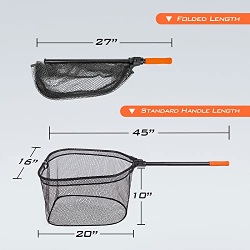 KastKing Brutus Fishing Landing Net with Extendable Handle | UP to 31in/45in/75in, Silicone & PVC Mesh, Lightweight Aluminum Frame, Non-Slip EVA Handle, Holds up to 44lbs - size: 45" Total Length(not extendable), style: Pvc Net