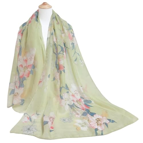 GERINLY Lightweight Scarves Fashion Print Cotton Feel Scarf for Women Shawl - color: Z-lightgreen