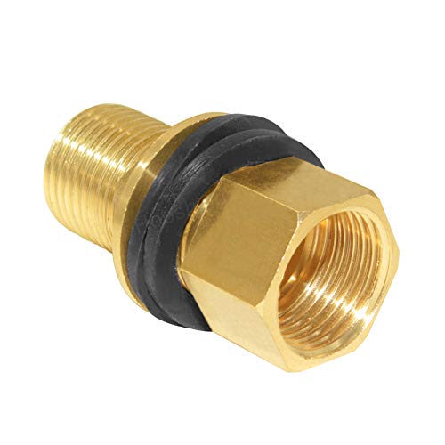 Hooshing Brass Bulkhead Fitting 1/2“ Male x 1/2" Female Thread Water Tank Connector for Rain Barrels, Aquariums, Tubs, Pools - size: 1/2 Inch