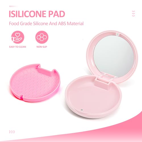 Retainer Case Slim Aligner Case with Vent Holes Removable Inner Tray Silicone for Easy Cleaning, Retainer Removal Tool and Brush (Opaque Pink) - color: Opaque Pink