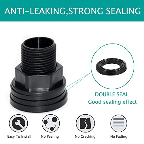 PVC Bulkhead Fitting Double Threaded Bulkhead Water Tank Connector for Rain Barrels, Aquariums, Water Tanks, Tubs, Pools, Spigot, Black, 3/4 Inch Male 1/2 Inch Female (4 Pieces)