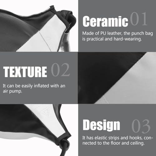 PU Leather Boxing Ball Double End Floor to Ceiling Punching Bag for Adults MMA Training with Elastic Strips and Hooks Inflatable Reflex Speed Bag for Home Gym Workout