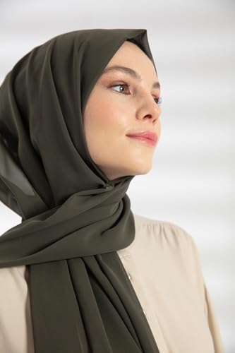 Chiffon Hijab Scarf For Women - Made in Turkiye - color: Khaki