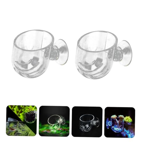 2pcs Red Aquarium Feeding Cups Acrylic Fish Food Holders with Suction Cups for Fish and Shrimp Tank Feeding Dispenser