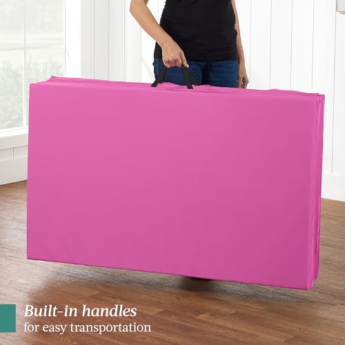 Best Choice Products 10ftx4ftx2in Folding Gym Mat 4-Panel Exercise Gymnastics Aerobics Workout Fitness Floor Mats w/Carrying Handles - color: Pink