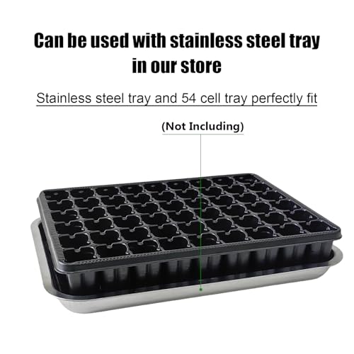 RooTrimmer 54 Cell Seed Starter Trays, 2.8" Deep Plug Flat Tray,10 Pieces Big Holes Germination Tray, Thick Durable Seedling Plastic Nursery Reusable Trays (11.14inch ×14.6 inch, 10-Pack) - size: 54 Cells Plug Tray-10P