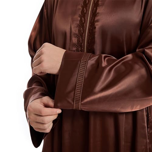 Men's Islamic Arab Kaftans Robe for Eid, Dubai Ramadan Daily Clothes - Muslim Thobe Shirt - color: A Brown, size: XX-Large