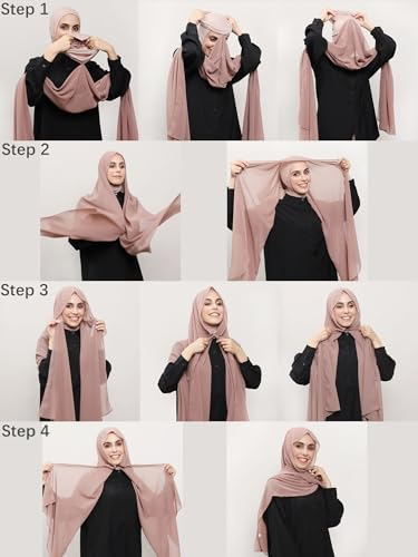 Instant Hijab Set 3-in-1 Chiffon Hijab Scarf for Women with Built-in Magnets and Undercap Head Wraps - color: Black