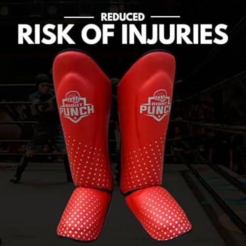 PU Leather Shin Guards for Kickboxing, MMA, Muay Thai Training, Protective Shin Pads - color: Red\Silver, size: X-Large