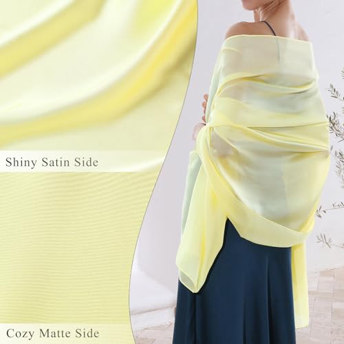 RIIQIICHY Women Shawls and Wraps for Evening Dresses Like Chiffon Silk Scarf Formal Silky Pashmina Shawls for Weddings - color: Light Yellow