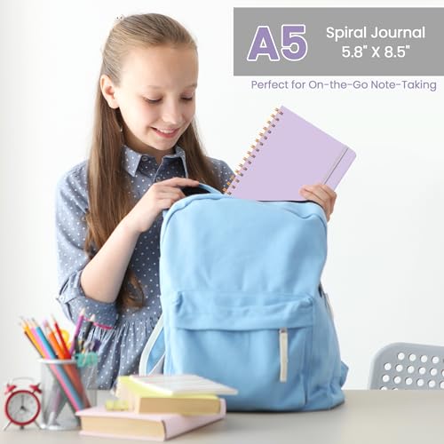 CICPAP Lined Spiral Journal Notebook, A5 College Ruled Notebook for Journaling, Note-Taking, and Daily Planning, Durable Hardcover with an Elegant Design, Light Purple - color: G.Light Purple