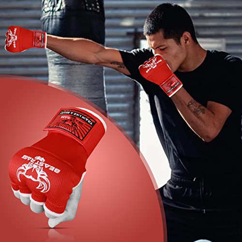 BEAST RAGE Inner Gloves with Hand Wraps Quick Wrap Long 36" Wrist Support MMA Muay Thai Bandages Punching Martial Arts Training Men Women Kickboxing Bandages Under Bag Gloves - color: Red Rage, size: XL (Adult)