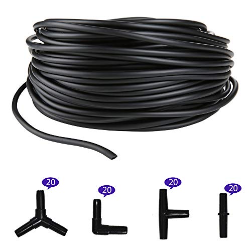 Aquarium 100 Feet Standard 3/16" Black Flexible Airline Tubing | Black Plastic Connectors, For Fish Tank, Terrariums, Hydroponics - size: 100 Feet with connectors