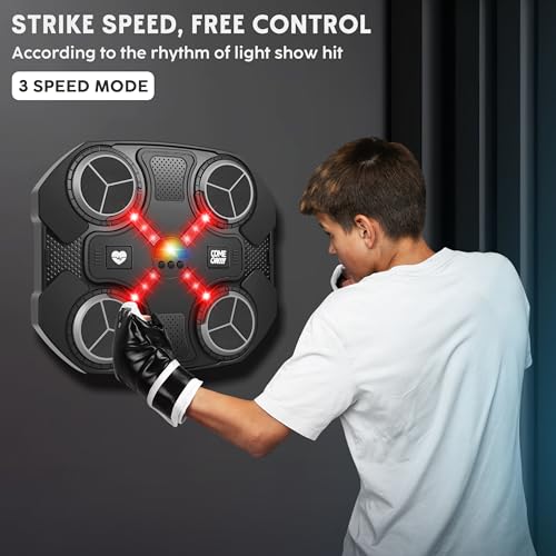 Music Boxing Machine Sport Toys for Kids and Adults,Wall Mounted Bluetooth Smart Punching Target,Training Pad Toy with Boxing Glove,Ideas Toys for Boys Girls Kids 3 4 5 6 7 8 9 10 11 12+ Years Old - color: Black XS