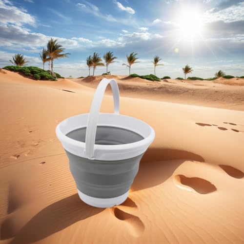 SAMMART 5.5L (1.4 Gallon) Set of 2 Collapsible Plastic Bucket - Foldable Round Tub - Portable Fishing Water Pail - Space Saving Outdoor Waterpot. (White/Grey) - color: White/Grey