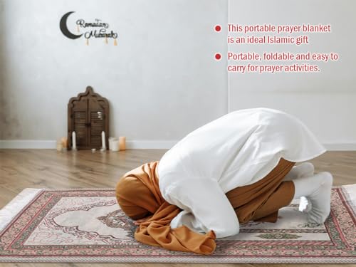 Anlising Prayer Mat Islamic With Elegant Design Bags - Muslim Rug for Ramadan - Great Gift for Family, Lover and Friends