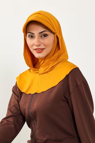 Aisha's Design Full Coverage Cotton Bonnet Hijab with Visor Modest Underscarf Bonnet - color: Mustard Yellow