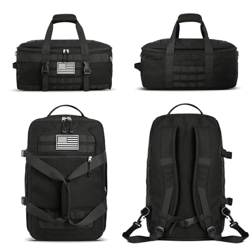 Gym Bags for Men Women, Carry On Luggage 22x14x9 Airline Approved, Tactical Duffle Bag with Shoe Compartment, 3 in 1 Carry on Travel Backpack with Wet Pocket, Weekender Overnight Bag, Black - color: Black, size: Medium