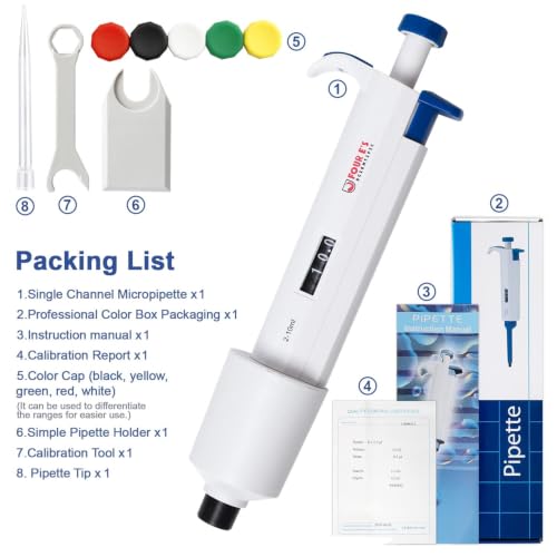 FOUR E'S SCIENTIFIC 2-10mL Pipette, Adjustable Volume Micropipette | Single-Channel Pipettor, Ergonomic Design, Precise Volume Dial - size: 11 (2-10mL)