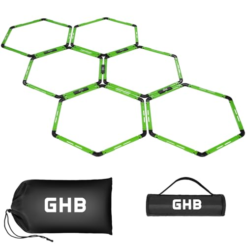 GHB Hex Agility Rings Speed Rings with Carrying Bag 6 Set Portable Hexagon Rings, Agility Ladder for Agility Footwork Training - color: Green