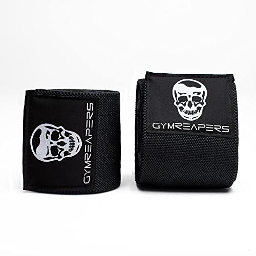 Gymreapers Weightlifting Elbow Wraps (1 Pair) - Flexible 40'' Elbow Compression Strap & Joint Support Brace - for Bench Press, Powerlifting, and Pressing - color: Black