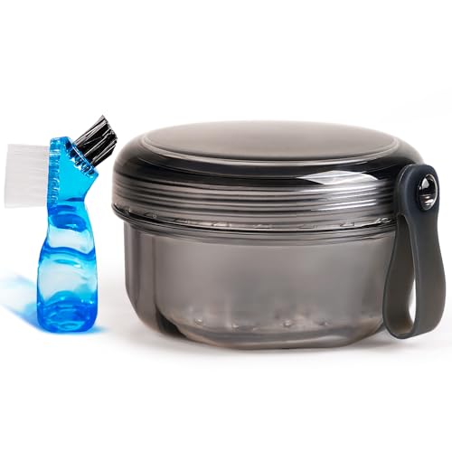 Leakproof Denture Case Denture Soaking Cup False Teeth Container, Dental Denture Bath Holder Storage Box Retainer Cleaner Case for Traveling - Leak Proof and Lid Waterproof - Transparent Black - color: Transparent Black
