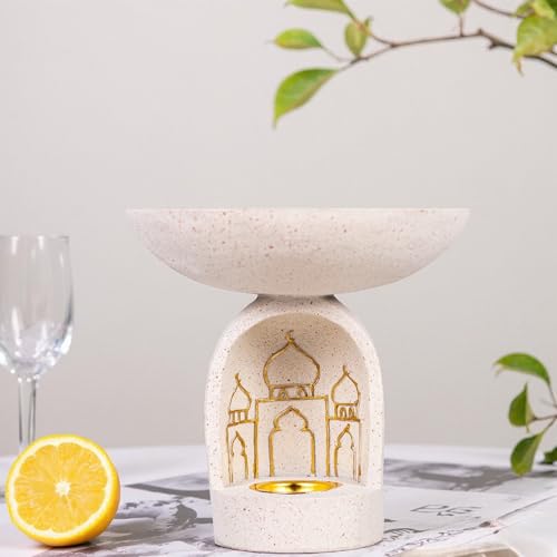 Mosque-Themed Decorative Resin Candlestick, White, Dome-Shaped, Gold-Trimmed - color: Islamic Candlestick Statue