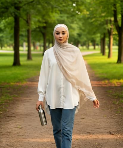 Hijab Modest and Elegant | Beautifully Designed Printed Chiffon Patterns | Muslim Women Head Scarf and Veil - color: Light - B