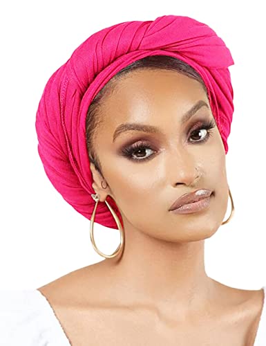 Nonbongoy Head Wraps for Black Women 71"x32" Long Soft Jersey Hijab Turban - color: 1- Hot Pink Headwrap