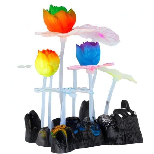 Uniclife Glowing Effect Lotus Ornament Silicone Decor Aquarium Decoration for Fish Tank with Suction Cup - size: Lotus