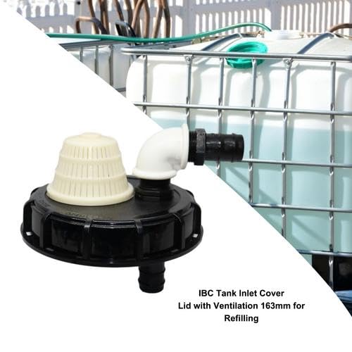 IBC Tote Lid Cap With Garden Hose Adapter - 32mm IBC Lid Filter Cover - IBC Tote Lids Cap IBC Tote Adapter - IBC Tote Hose Adapters IBC Tank Container for Rainwater Tank Rain Tank - Black White