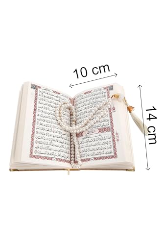 ihvan online, The Holy Qur'an Set, Islamic Prayer Gift Box with Pocket-sized Velvet Covered Quran, Tesbih, Inner Lid Names of Allah (Asmaul Husna), 3 Pieces for Ramadan & Eid & Dowry Gifts, Gold - color: Gold