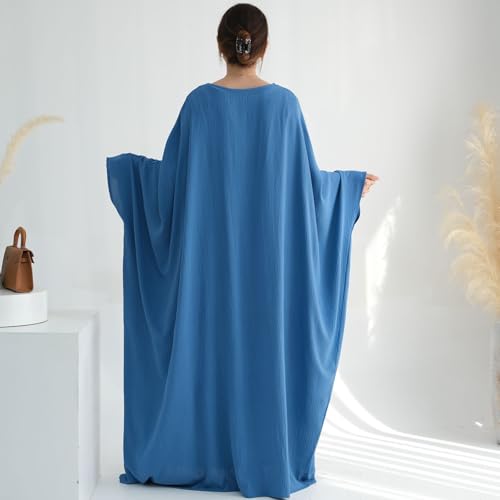 Women Muslim Abaya Dress 1Piece Bat Sleeve Islamic Maxi Robe Fashion Jilbab for Women Eid Kaftan Muslim Robe - color: Bluea, size: Medium