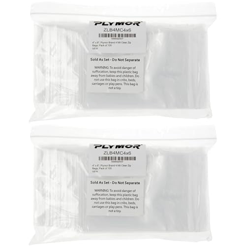 Plymor 4 x 6 inch, 4 Mil Zipper Reclosable Bags (Pack of 200) | Heavy-duty plastic for hardware, crafts, beads, jewelry, cosmetics, candy, snacks & small parts - size: 4" x 6" (200 Count)