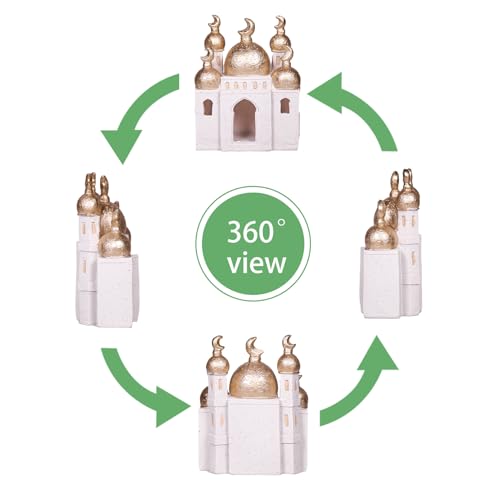 Ramadan Eid Home Decorations for Home 2025 Gold and White Mosque Tower Islamic Eid Mubarak decore - size: 5.51*2.76*6.51in