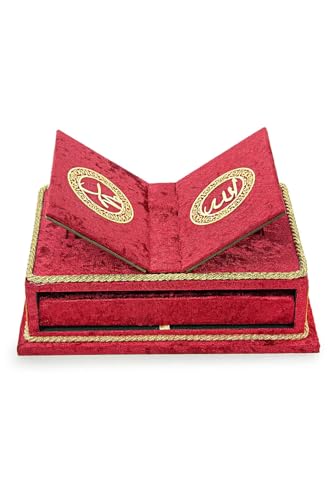 The Holy Quran Velvet Box Sets | Special Quran Holder Stand | Luxury Islamic Gift | Spiritual Grace| Quran Dimension;6.6*9.4inch/17*24cm I Perfect Ramadan, Eid, Umrah Gift for Muslim Women Men (Red) - color: Red