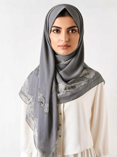 K-Elewon Large Square Scarf 51" Headscarf Chiffon Fashion Scarves Turbans Hair Wrapping Scarfs - color: D-grey