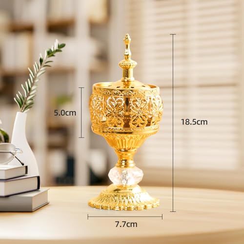 Gold Incense Burner Holder, Bakhoor Frankincense Charcoal Censer Resin Stand with Tongs, Ideal for Aromatherapy Yoga Spa, Home Christian Church Decor